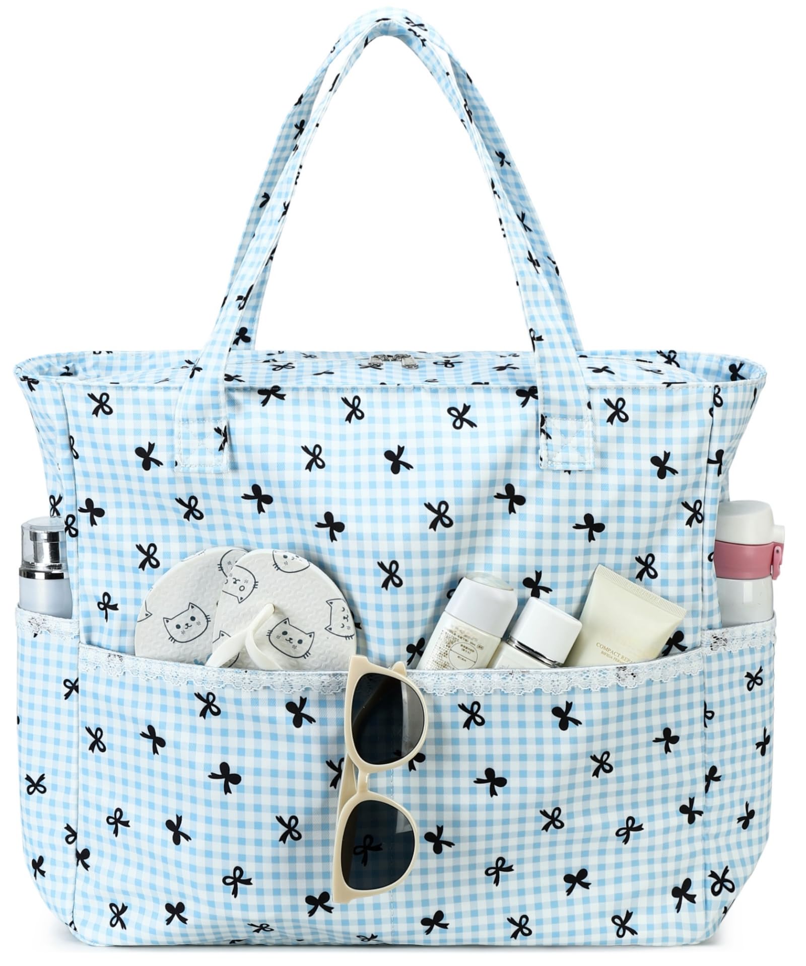 LEDAOU Large Beach Tote Bag Women Waterproof Sandproof Zipper Beach Tote Bag for Pool Gym Grocery Travel with Wet Pocket