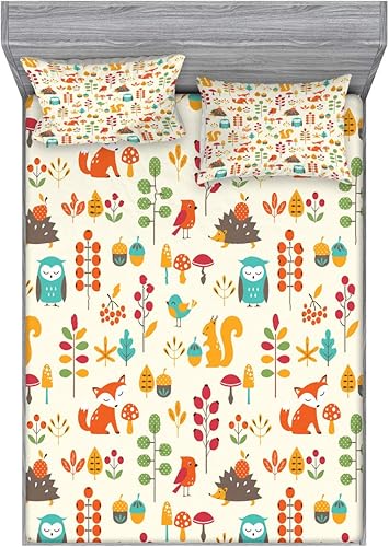 Miniatura 38 de Ambesonne Juego de sábanas bajeras y fundas de almohada, dibujos de aviones antiguos, vuelos clásicos con fechas, estilo vintage, diseño nostálgico,