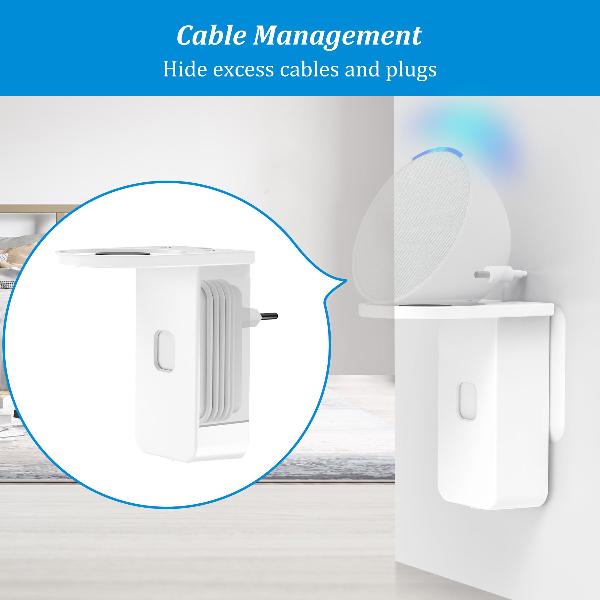 PlusAcc supporto a parete per ΡΟΡ - supporto salvaspazio per accessori per altoparlanti intelligenti, senza forare, perfetto per caffetteria, bagno, camera da letto (Bianco)