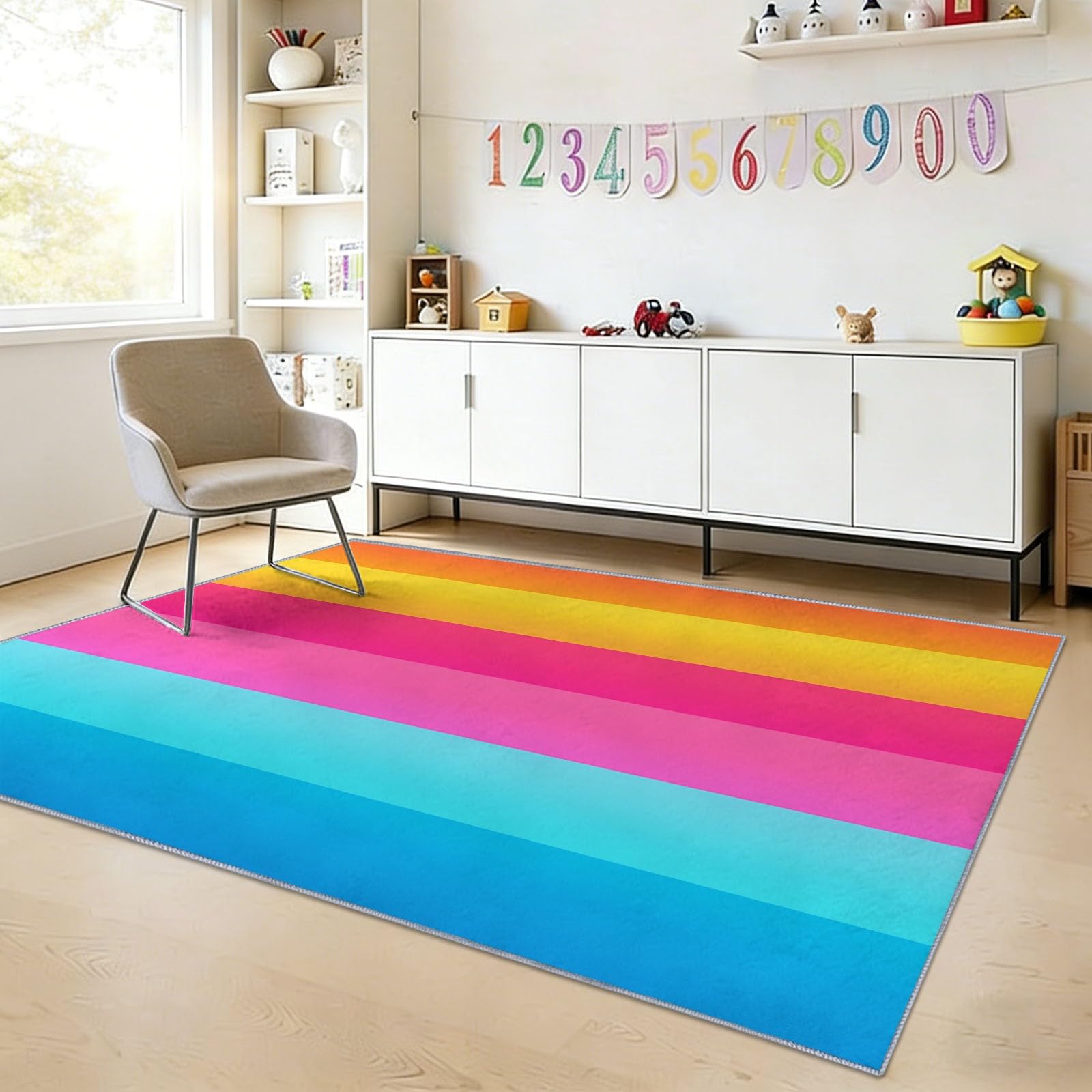 Dywan 120 x 180 cm Można prać w pralce w poziome geometryczne paski, antypoślizgowy, bezpieczny flanelowy dywanik do sypialni, salonu i łazienki - łatwy do czyszczenia, krótki włos, kolor