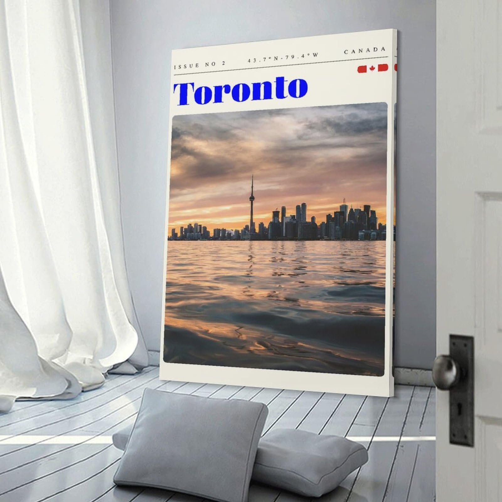 Junmoney Frame-Style-11 Wall Decor Canvas Print Toronto Ontario Travel Art, 12X18inch(30X45cm), For Bedroom Walls, Guest Spaces Or Lounges, Decorative Wall Art For Cosy Rooms