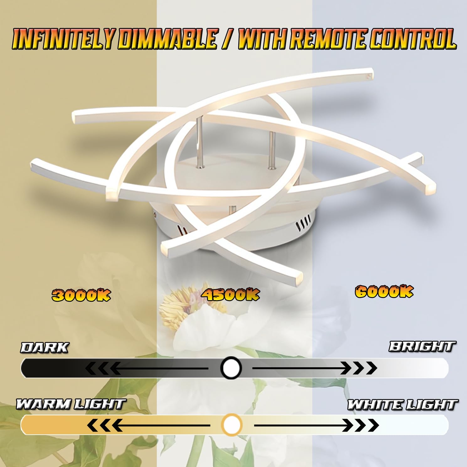 Duże Lampy Sufitowe Ściemnialna Nowoczesna Lampa Sufitowa LED z Pilotem ściemniania 3000K-6000K Czarna Lampa do sSalonu Biała Lampa Wufitowa do Salonu Sypialnia Gabinet (Biały, 5-płomień,62W)
