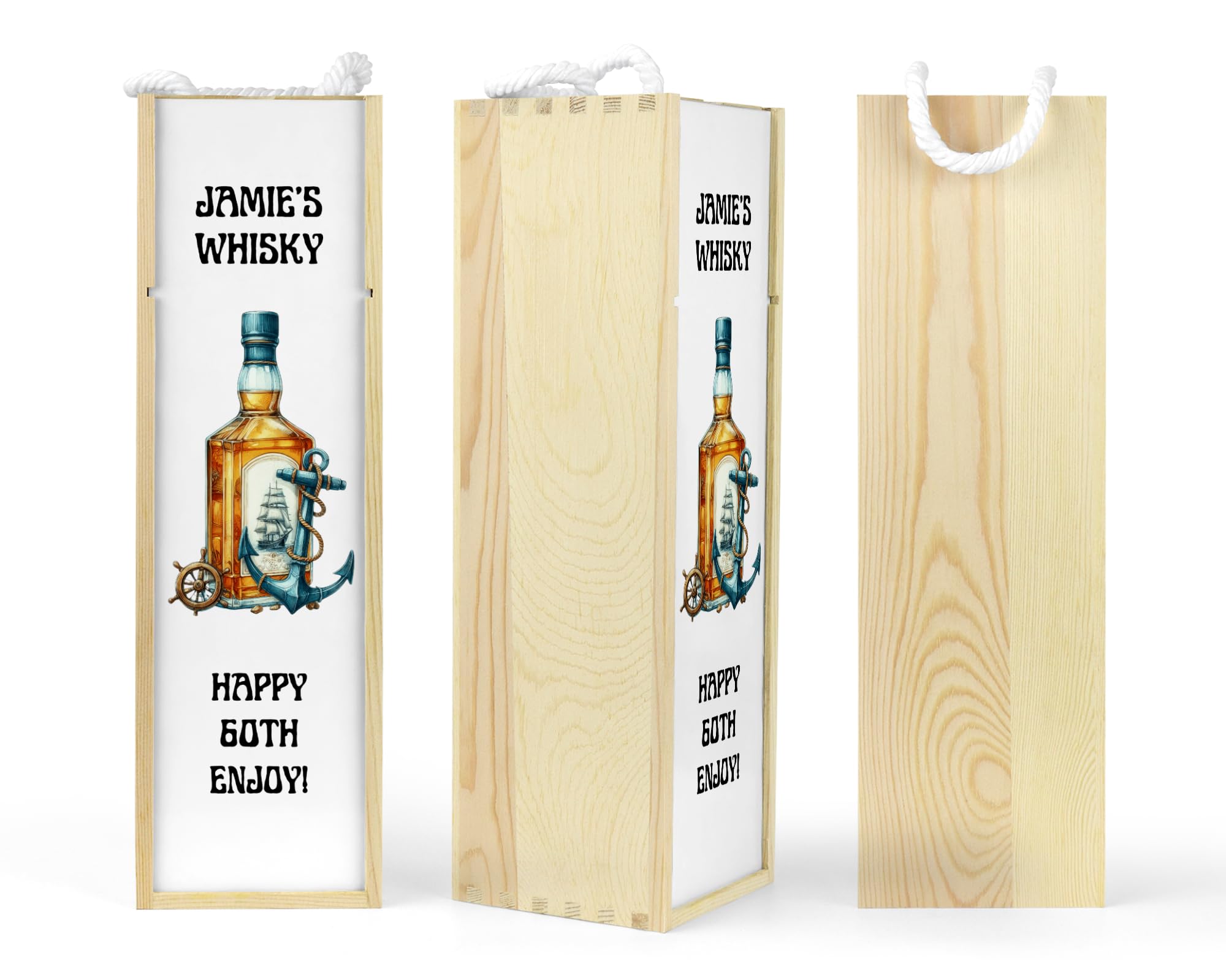 Personalised Wooden 70cl Bottle Presentation Gift Box For Bottle of Rum|Whisky For 18th 21st 30th 40th 50th 60th 70th 80th Birthday