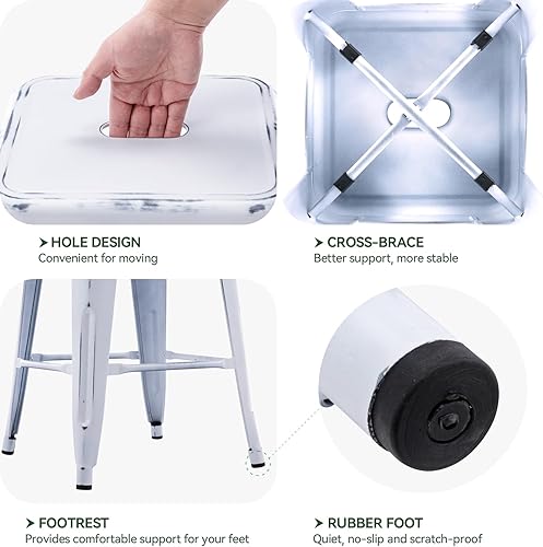 Miniatura 94 de Vogue Furniture Direct Taburetes de bar de metal de 24 pulgadas, taburetes de bar de altura de mostrador, taburetes apilables para interiores y