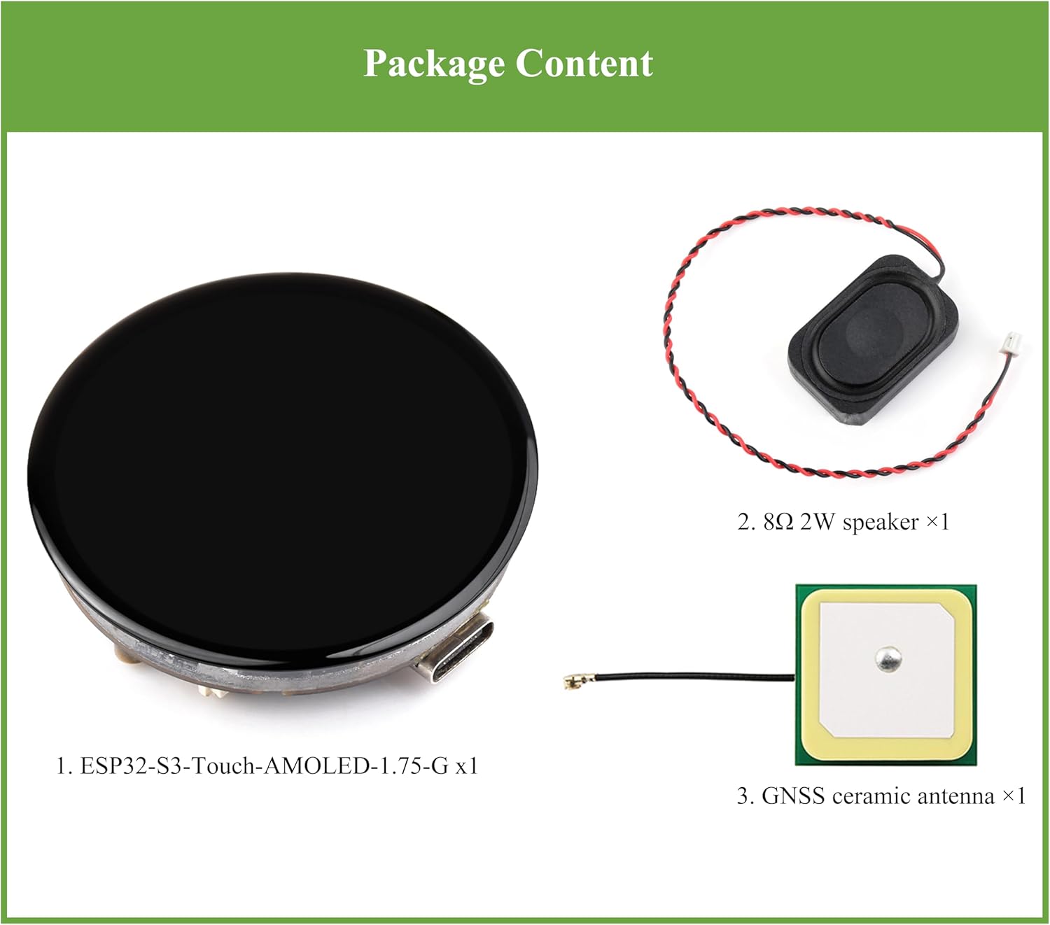 ESP32-S3 1.75inch AMOLED Round Touch Display Development Board, 466×466, QSPI Interface, Onboard Dual Digital Microphone Array, Support AI Speech Interaction, GPS Version with Speaker+GNSS Antenna