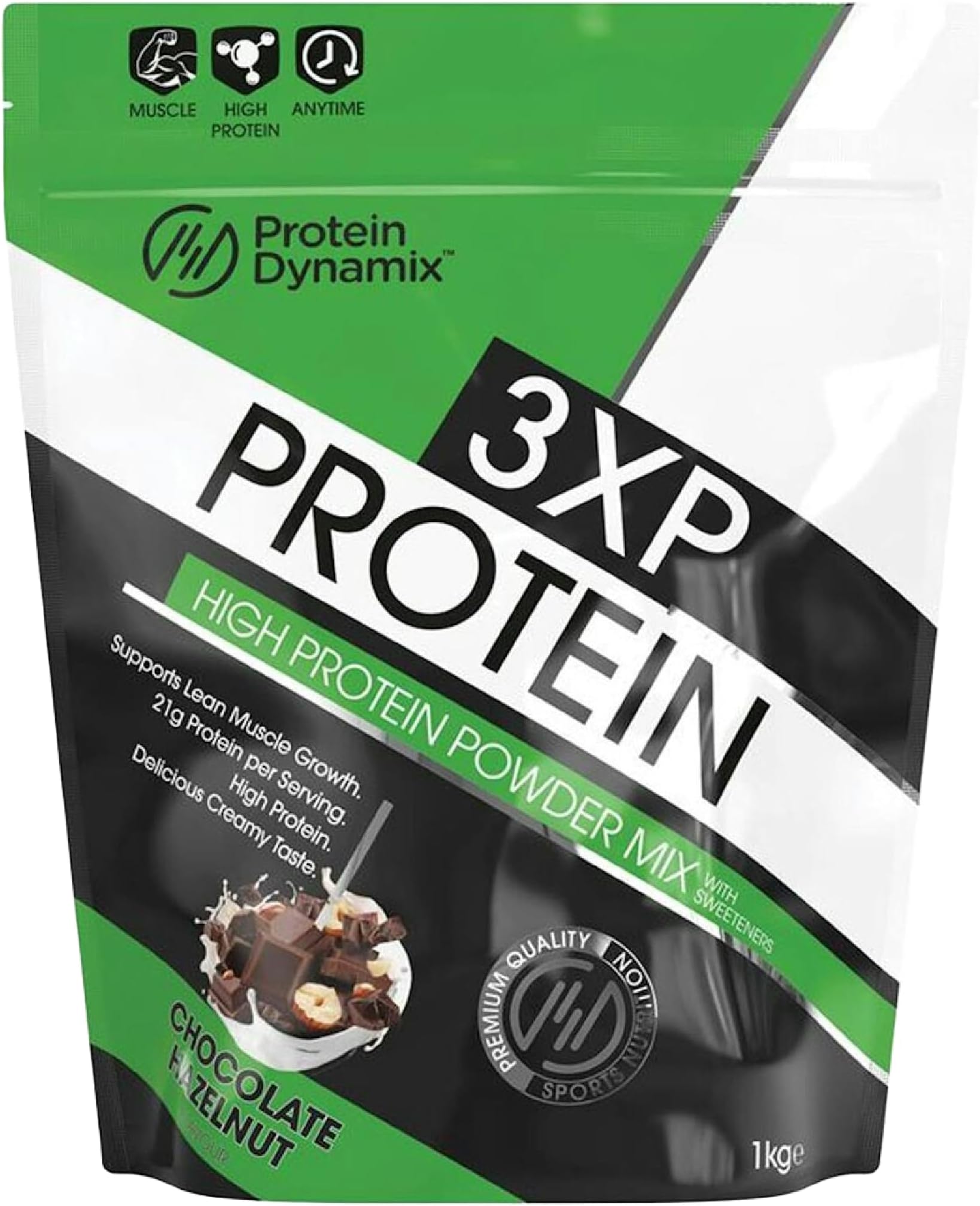 3XP Whey Protein Powder - Whey, Pea & Hydrolysed Wheat Blend for Lean Muscle Growth - Chocolate Hazelnut Flavour - 21g Protein • 126kcal Per Serving - 1Kg