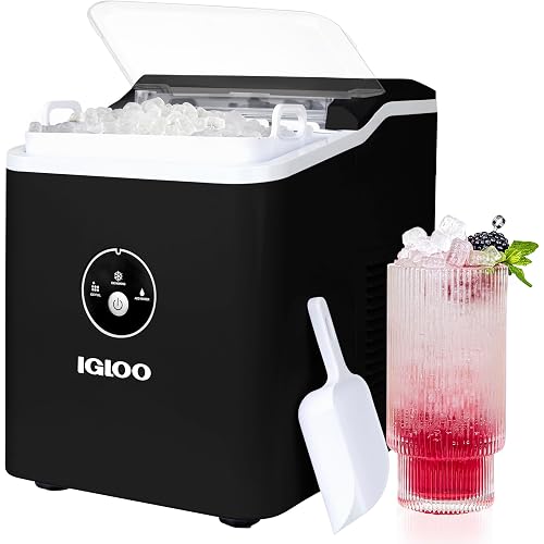 Igloo Countertop Nugget Ice Maker, Produces 30 Pounds Daily First Batch in 8 Minutes, 1.75-Capacity Removable Basket and 1.5-Quart Water Tank, Automatic Cleaning, Black