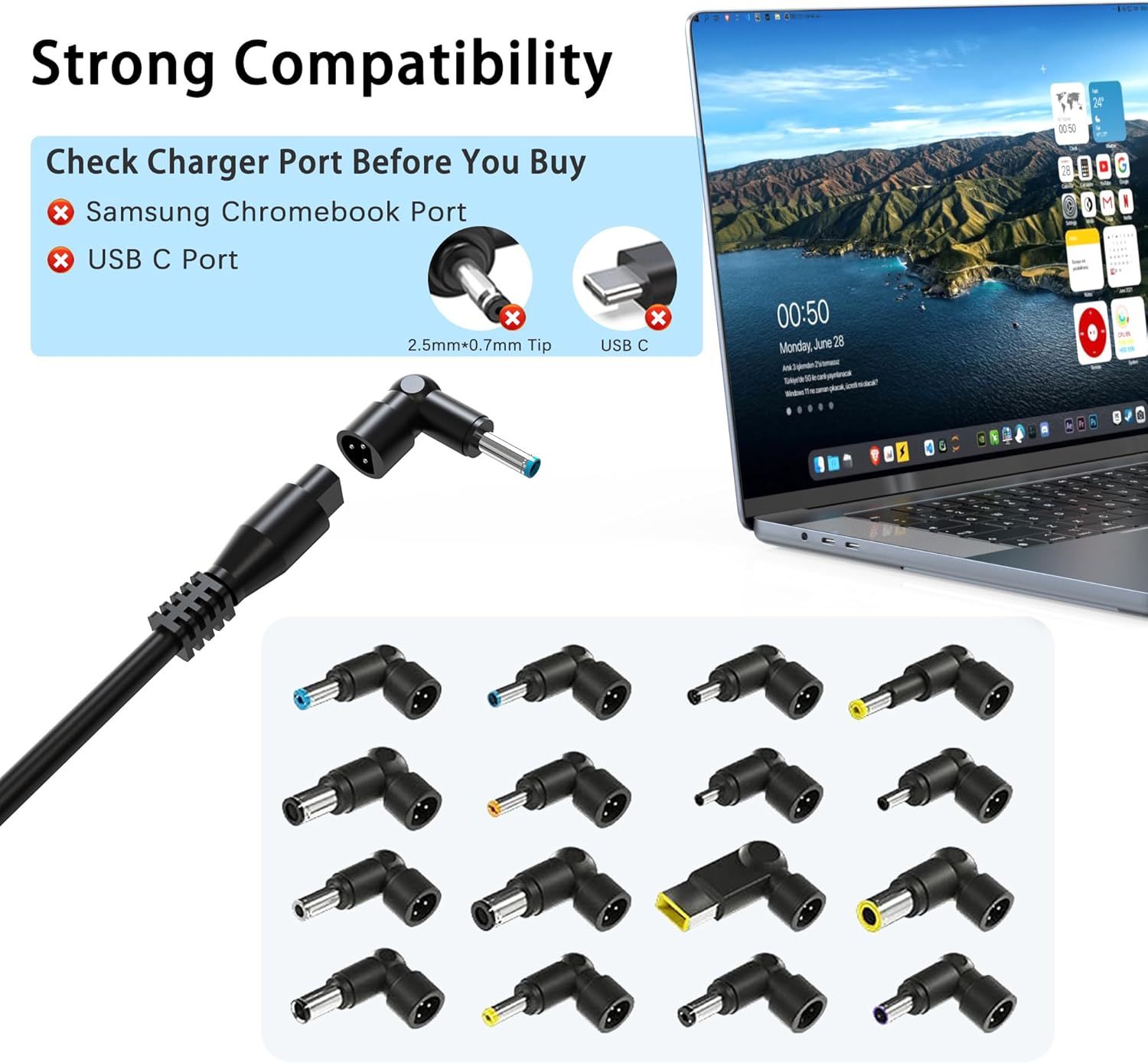 90W Universal Laptop Charger Compatible with Dell HP Lenovo Acer ASUS Fujitsu to Shiba Notebook Ultrabook Universal Power Supply with 16 Tips