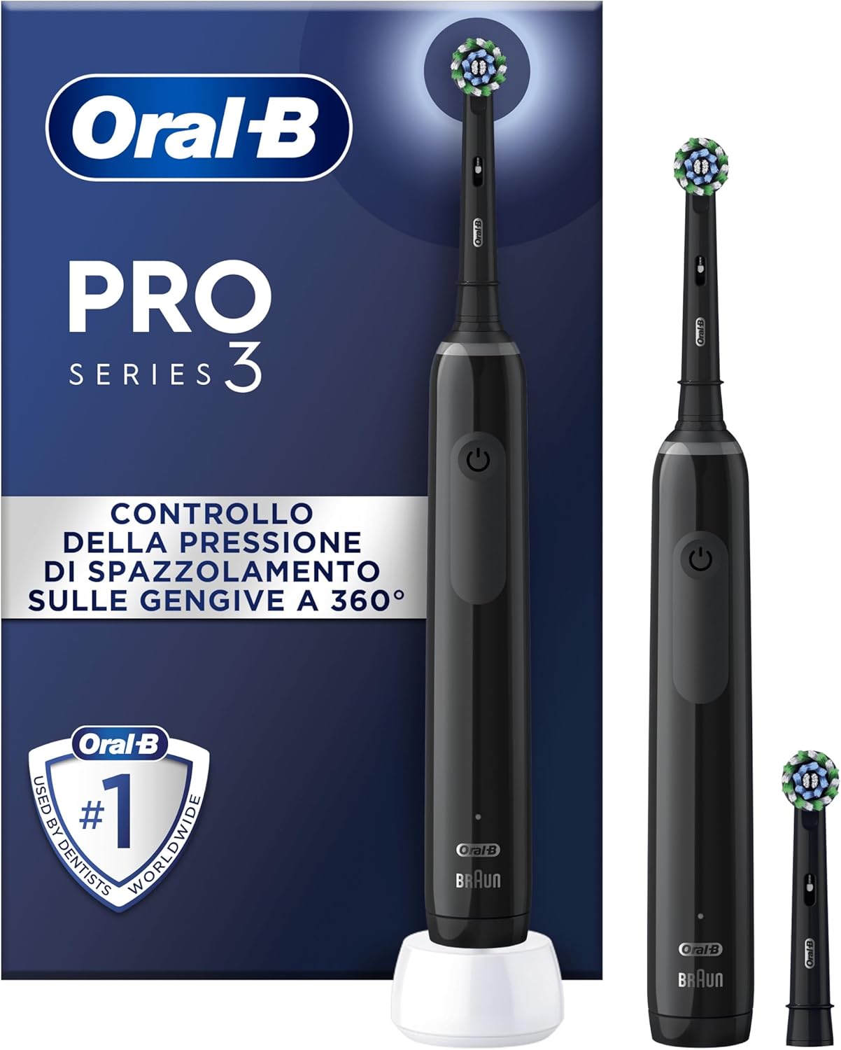 Oral-B Spazzolino Elettrico Ricaricabile Pro 3 3900 Nero, 3 Testine. 2 Spazzolini