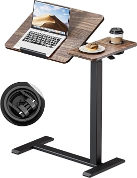 Okin Overbed Bedside Table with Wheels, Adjustable Medical Tilt Top Hospital Bed Table Over The Bed, Rolling Desk Mobile Standing Desk for Hospital Home Use Walnut
