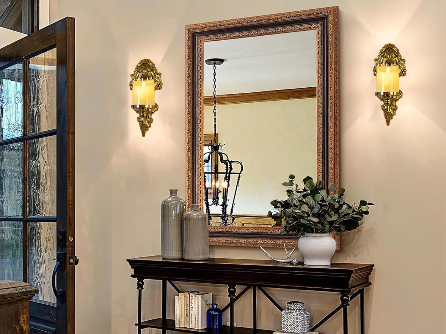 Gold Candle Sconces for Tapered Candlestick,Pack of 2, Gold Candle Wall Sconce Holder Iron Candelabra