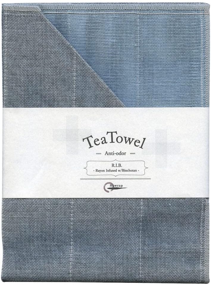 IPPINKA Nawrap Binchotan Tea Towel, Naturally Anti-Odor, Aqua x Charcoal