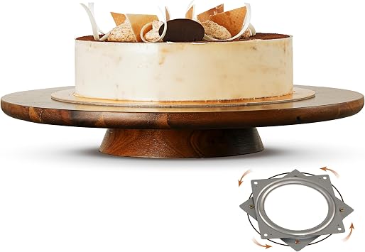 TIDITA 13" Acacia Cake Stand Rotating, Non-Slip Pads, for Sizeable Cakes | 35LBS Capacity, Solid Acacia Wood, Smooth 360 Rotating, No Assembly Required, Sturdy Base, Easy to Clean, Multi-Purpose