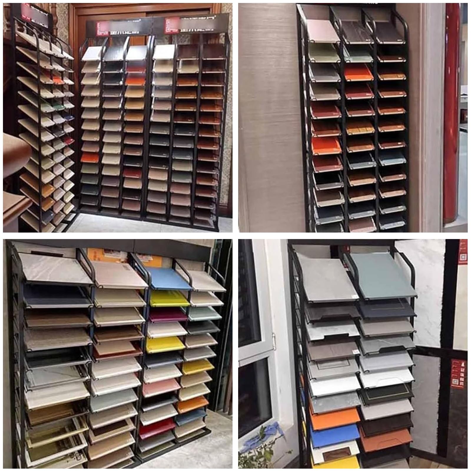 Wielkoformatowy stojak na próbki płytek – organizer na płytki podłogowe do salonów wystawowych i magazynów – czarna porcelana do przechowywania (70 x 40 cm)