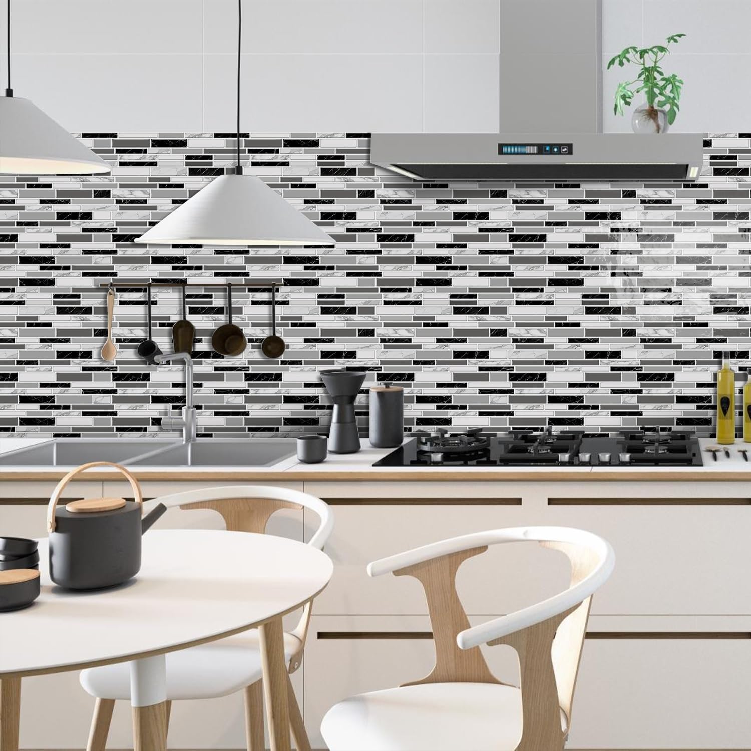 VICCI 12-Sheet Peel and Stick Backsplash Tile Decals, Wall Stickers Vinyl Waterproof Self Adhesive for Kitchen Bathroom Laundry Room, Marble Design 12" x 12" (Black & White & Grey)
