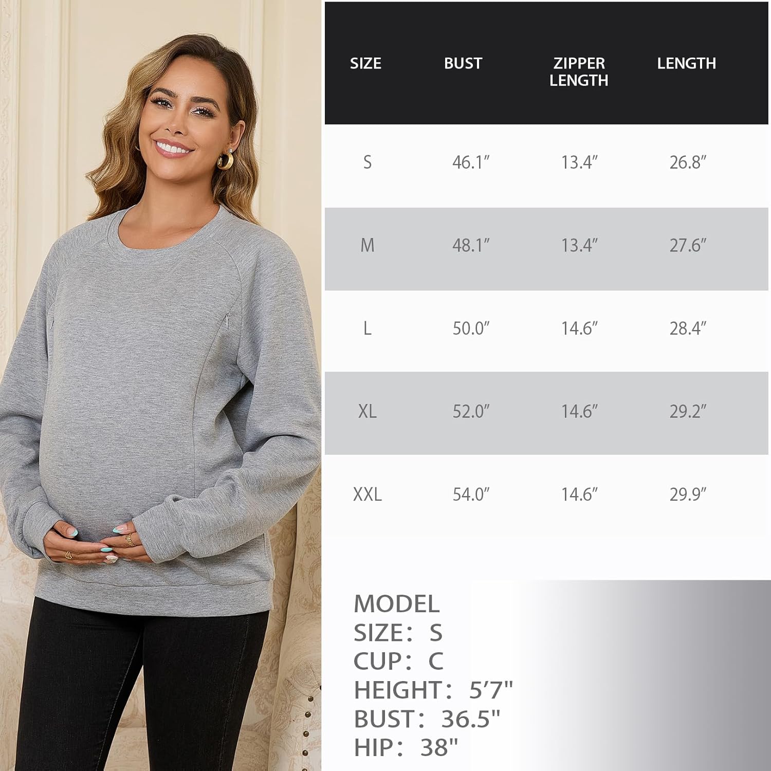 DEBELLY Nursing Friendly Sweatshirt for Breastfeeding Women Dual Zippers Nursing Top Long Sleeve Crew Neck Casual Wear - Image 6