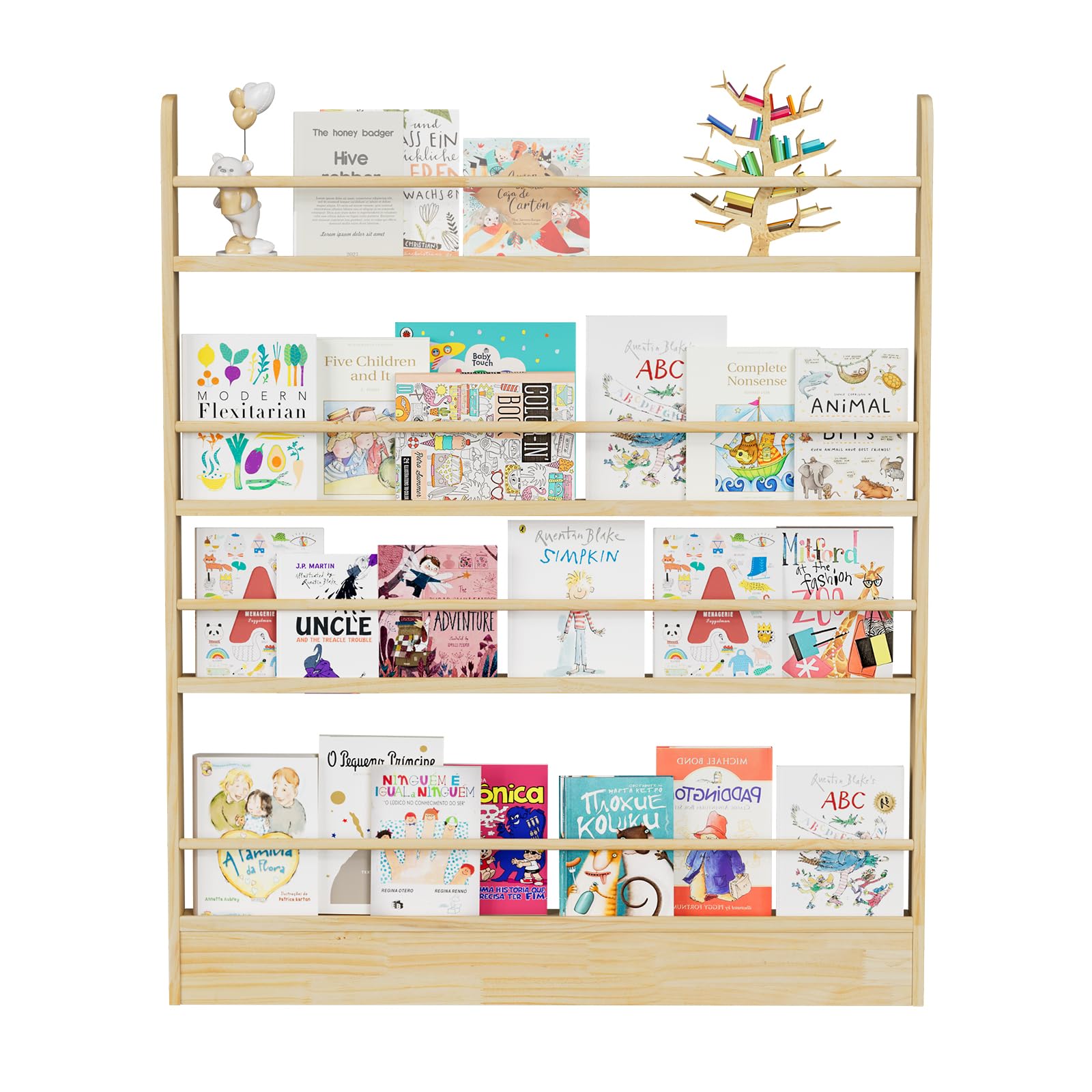 Estantería detrás de la puerta, estantería de madera de 4 niveles para niños para libros y almacenamiento de juguetes para adultos, ahorro de espacio en el dormitorio, sala de estar, sala de 7