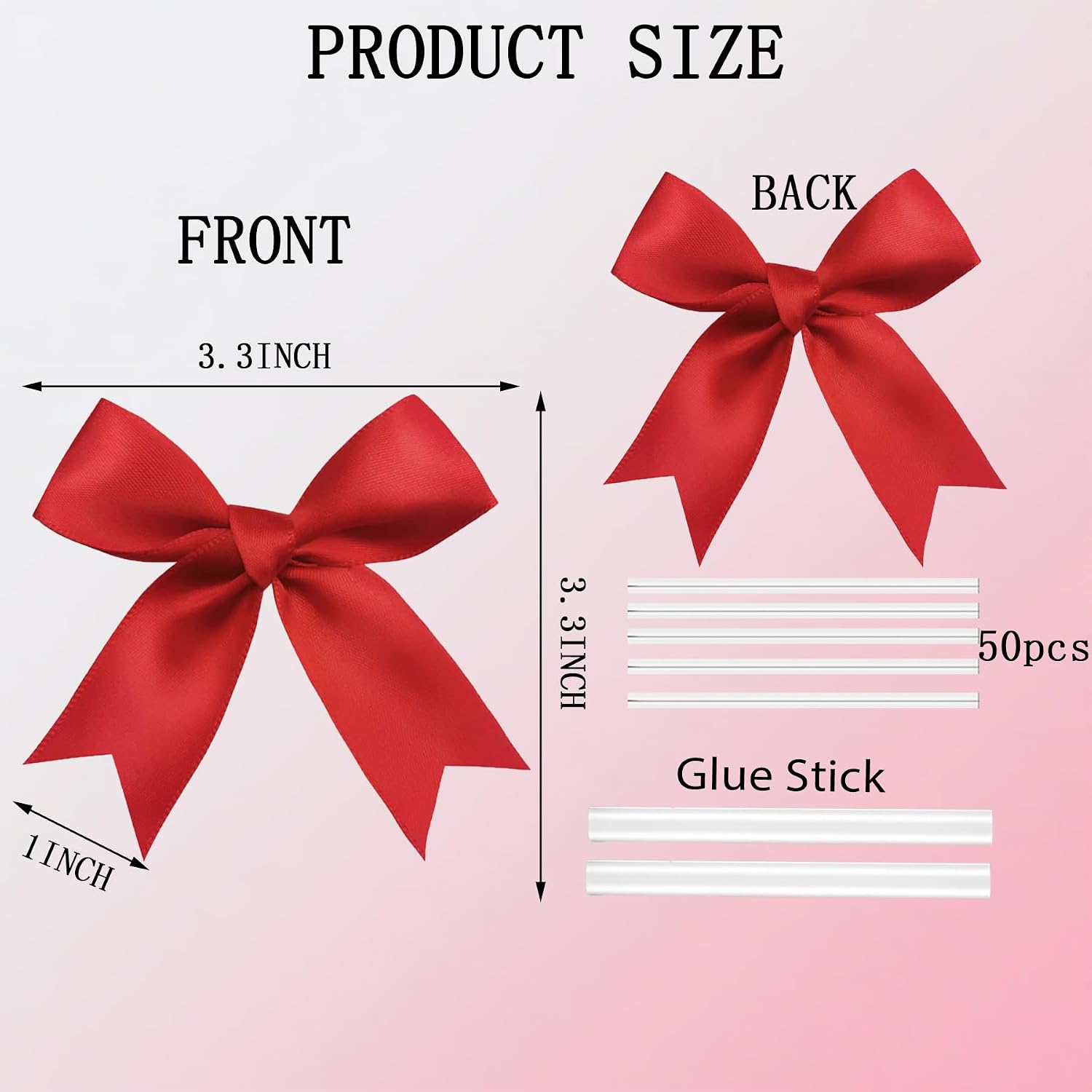 100 Pcs Twist Tie Bows Satin Ribbon Bow 3.3 Inch Gift Wrap Bow Craft Bows for Gift Wrapping, Party Decorations Gifts Bag DIY Treat Bags Red (Red, 1 Count(Pack of 100)) image 2
