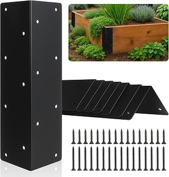 8 Pcs Raised Garden Bed Corner Brackets for 12"-24" Wood Planter Box | 11" x 3" x 3" Rust-Resistant Metal Corner Brackets with Screws for Flower Beds, Vegetable Gardens, Furniture, Sand Box