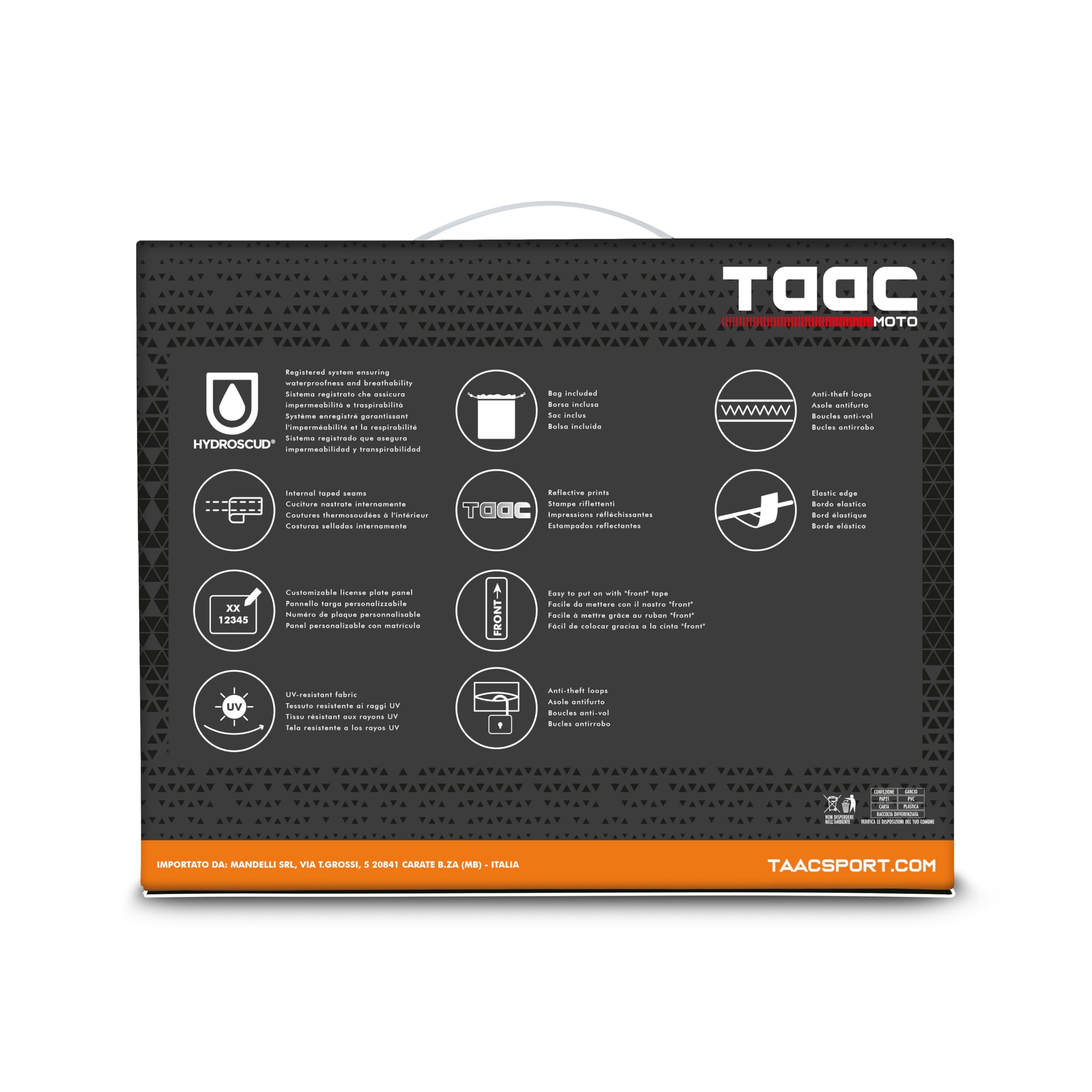 telo coprimoto da intemperie Plus Hydroscud. Telo copri scooter Tg. XL, protezione moto di grandi dimensioni con parabrezza e bauletto. Impermeabile 222 x 90 x 136 cm. Telo impermeabile esterno.