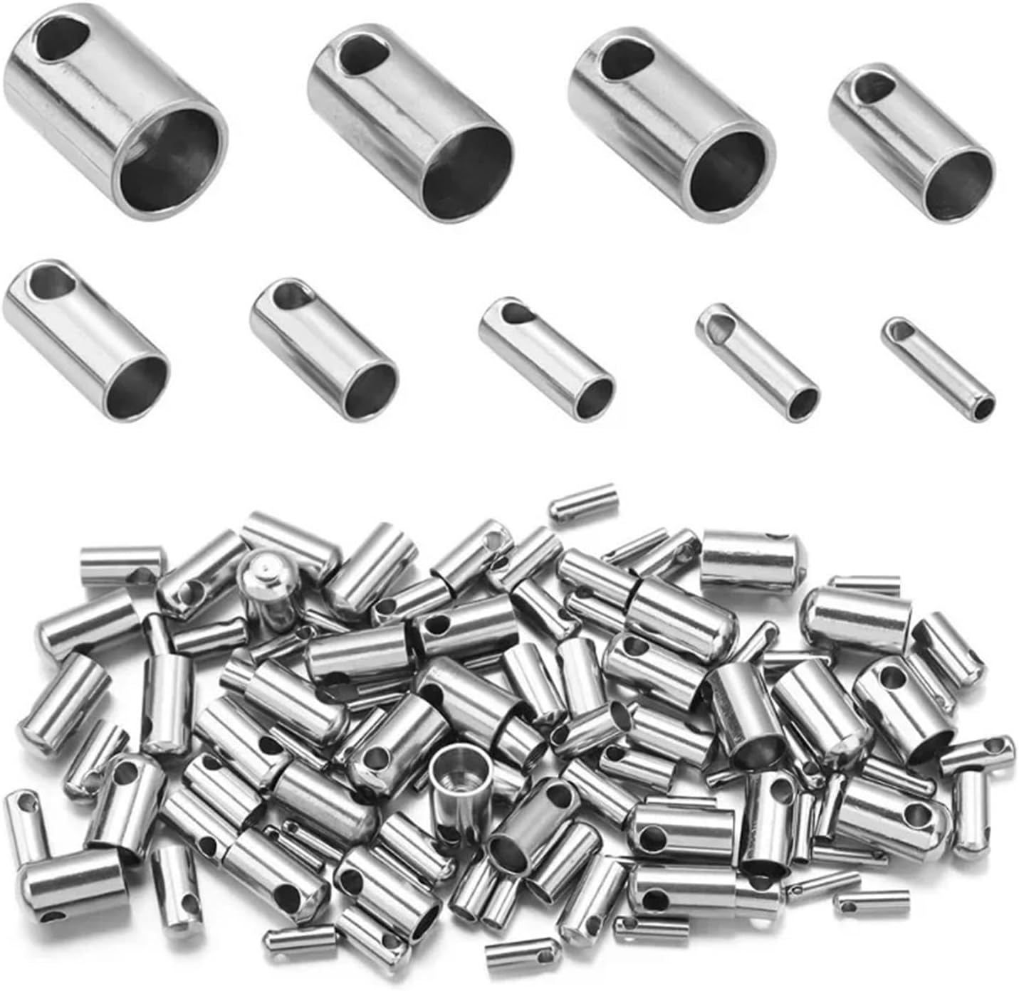 Stainless Steel Cord Ends Barrel Terminators, Rope End Caps Stainless Steel Silver 1.0-4.5mm 10-100pcs(Silver 4.5mm,40pcs)