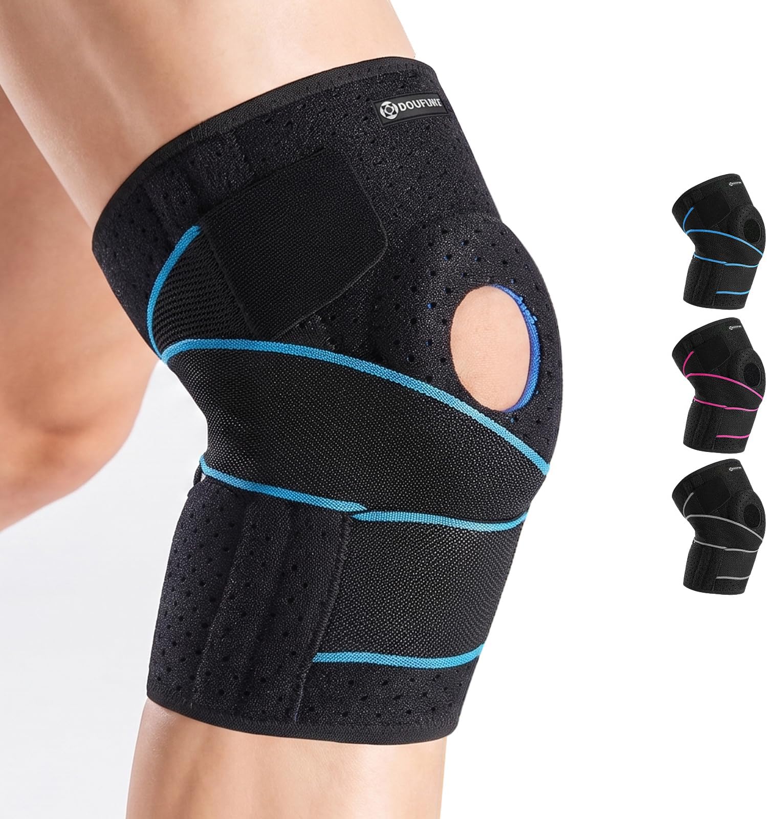 DOUFURT Knee Brace for Men & Women, Side Stabilizers & Patella Gel Pads | Plus Size Adjustable Knee Brace Support Relieves Meniscus Tears, Knee Pain, Arthritis, ACL/MCL Recovery, Daily Activities
