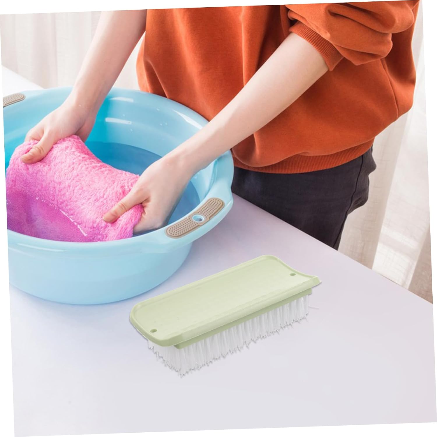 2Pcs Multi Functional Cleaning Brush for Laundry and Shoes Light Green for Household Use Easy Storage with Hanging Durable Material for Performance