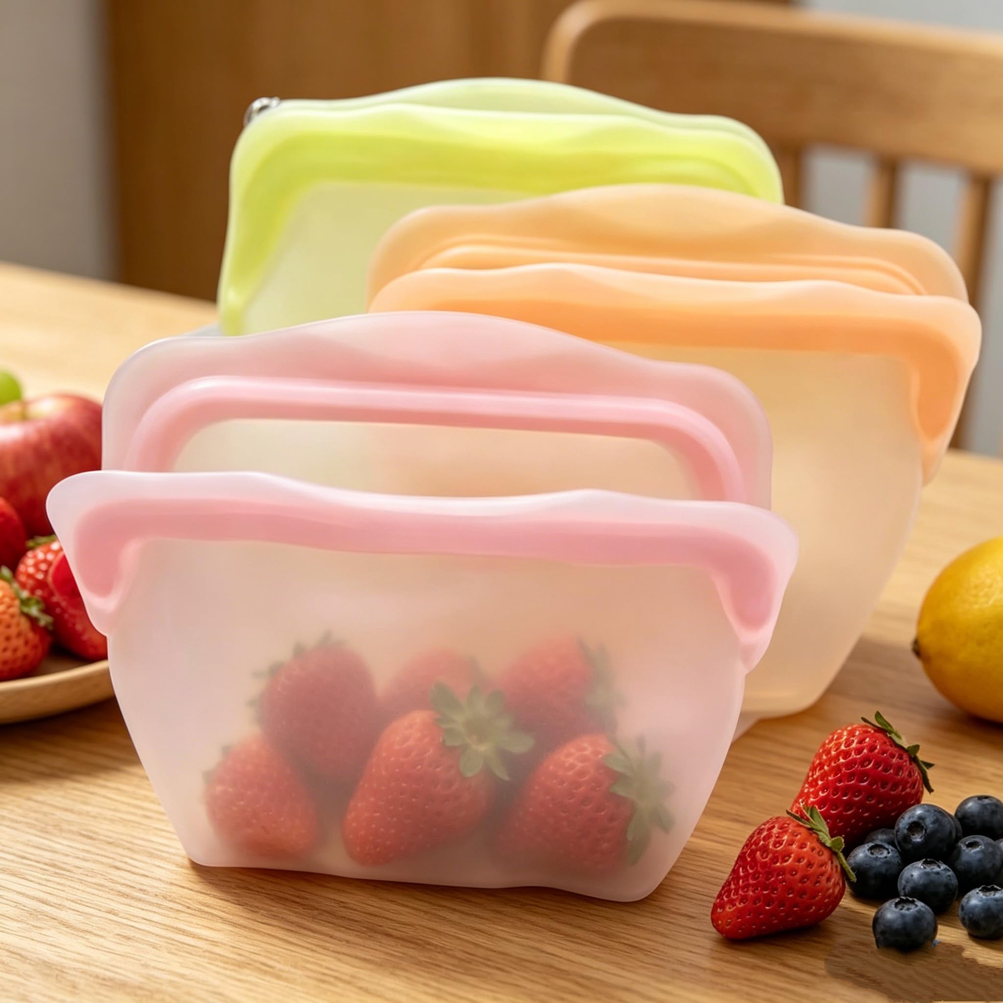 Sacchetti in silicone per alimenti, riutilizzabili, a prova di perdite, per congelatore verticale, a prova di odori, resistenti alle alte temperature (4 pezzi, 600 m)