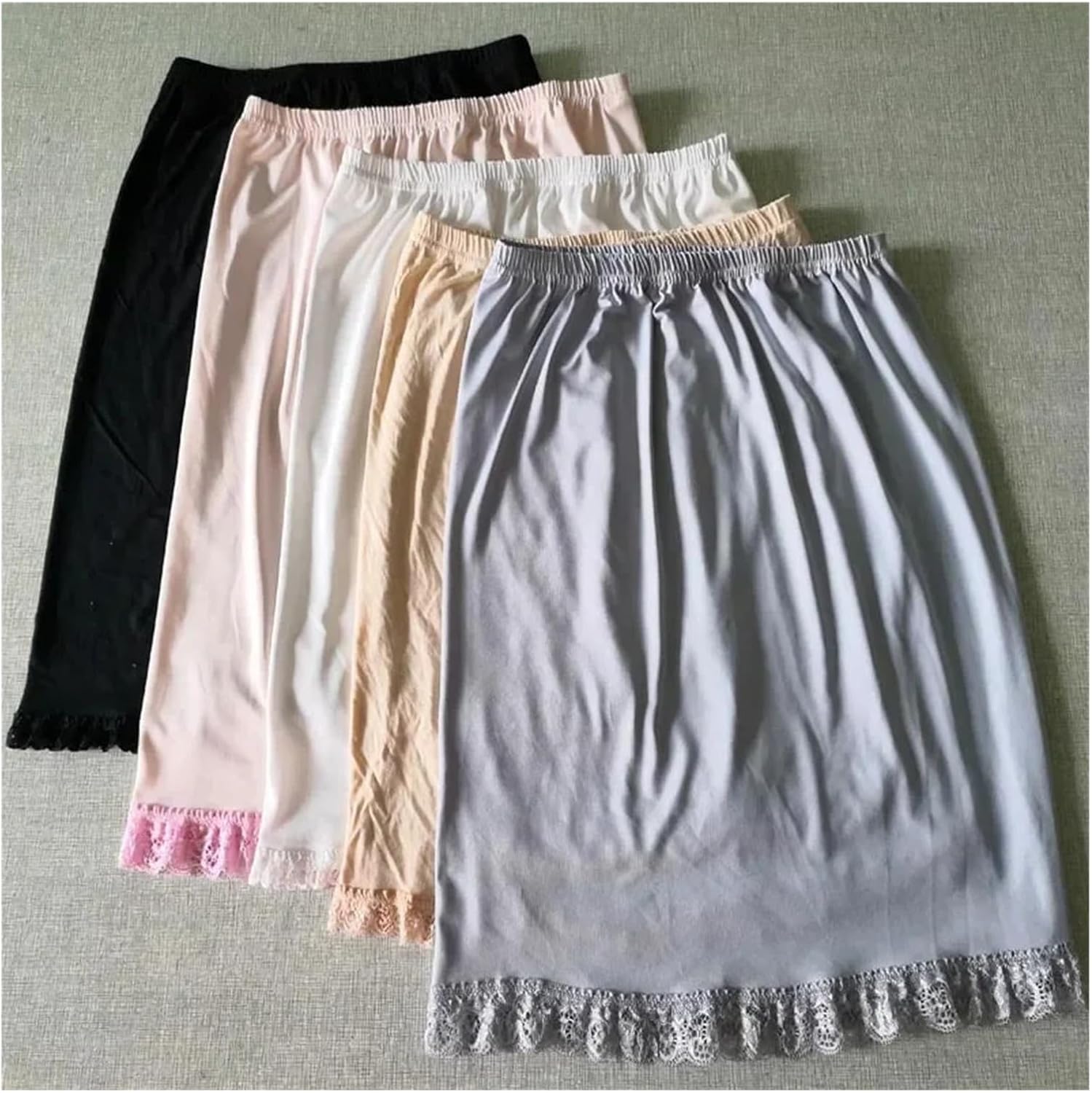 Ladies Elastic Waist Half Skirt Petticoat Underskirt Short Dress Female Milk Silk White Lace Commuter Office Woman