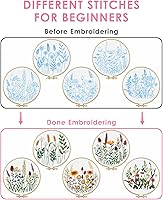 Vista 31 de Embroidery Kit for Adult for Beginners, 5 Sets Black Cat and Flower Embroidery Kit for Beginners Include Embroidery Cloth Hoops Threads for Craft