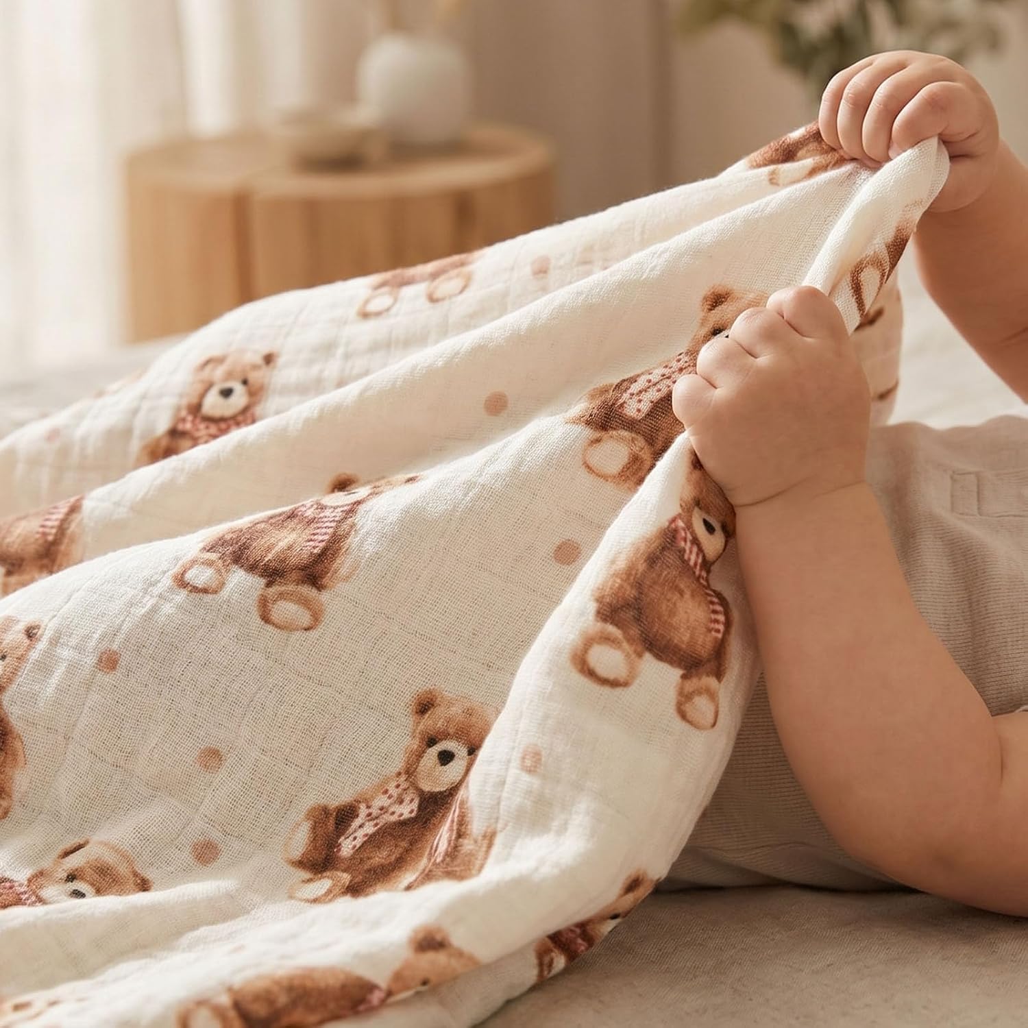 4-Pack Muslin Swaddle Blankets for Newborns | 100% Cotton Breathable Soft Muslin, Large 31.5"x43.3" | Multi-Use Stroller Sunshade Nursing Cover & Receiving Blanket, Bear Checkered