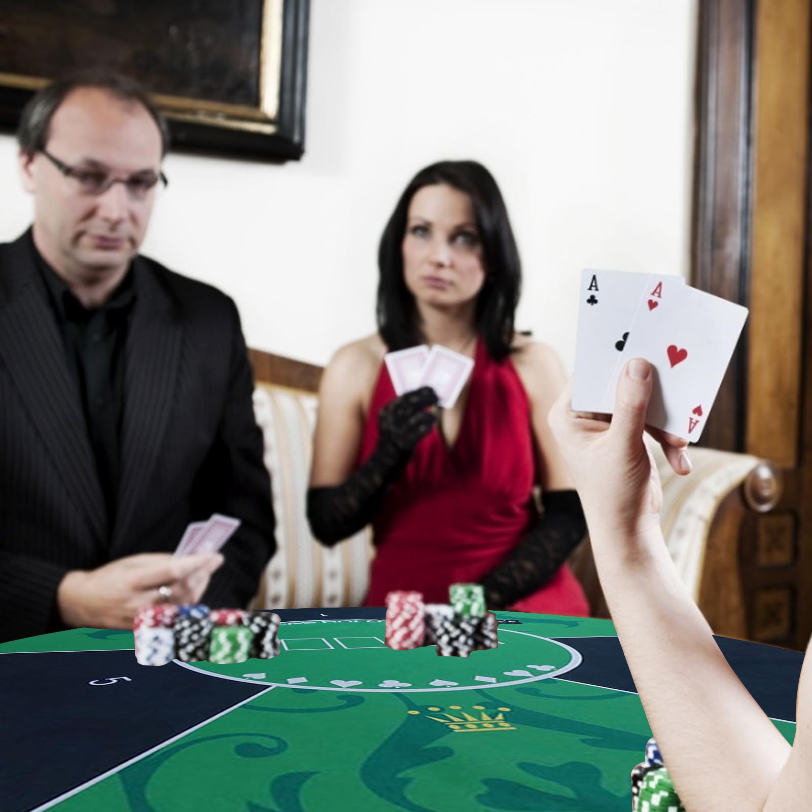 Generisch Texas Hold'em Pokermatte 47 -Zoll -Runde Tischplatte mit Tragetasche - tragbarer Gummi -Boden und Vlies -Spielmatte für Home Party Car Travel Card -Spiele bis zu 8 Spieler