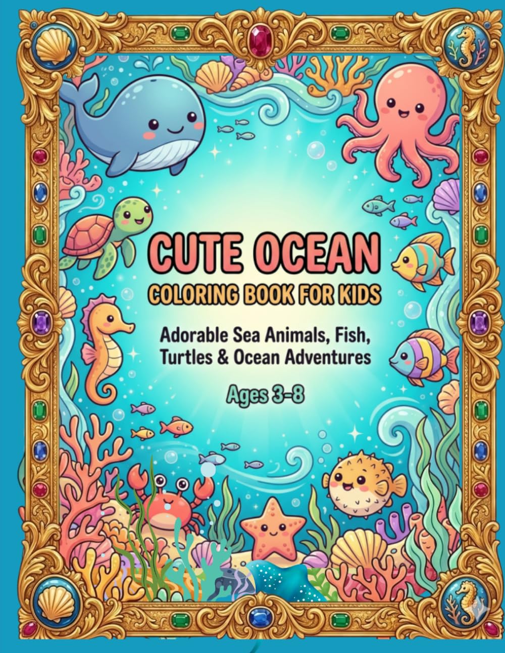 CUTE OCEAN colouring Book for Kids: Adorable Sea Animals, Fish, Turtles & Ocean Adventure for Age 3 to 8.