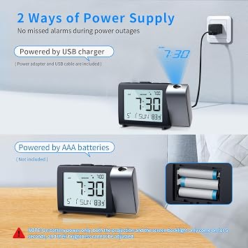 Projection Alarm Clock for Bedroom, Digital Clock with Snooze, Weekend Mode