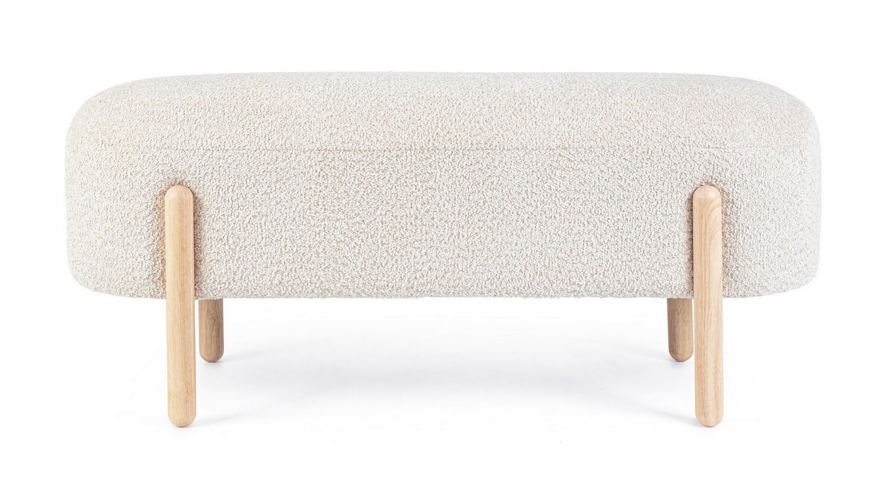 KONTE.DESIGN Panca DAYLA in tessuto effetto bouclé naturale e gambe in legno rubber wood