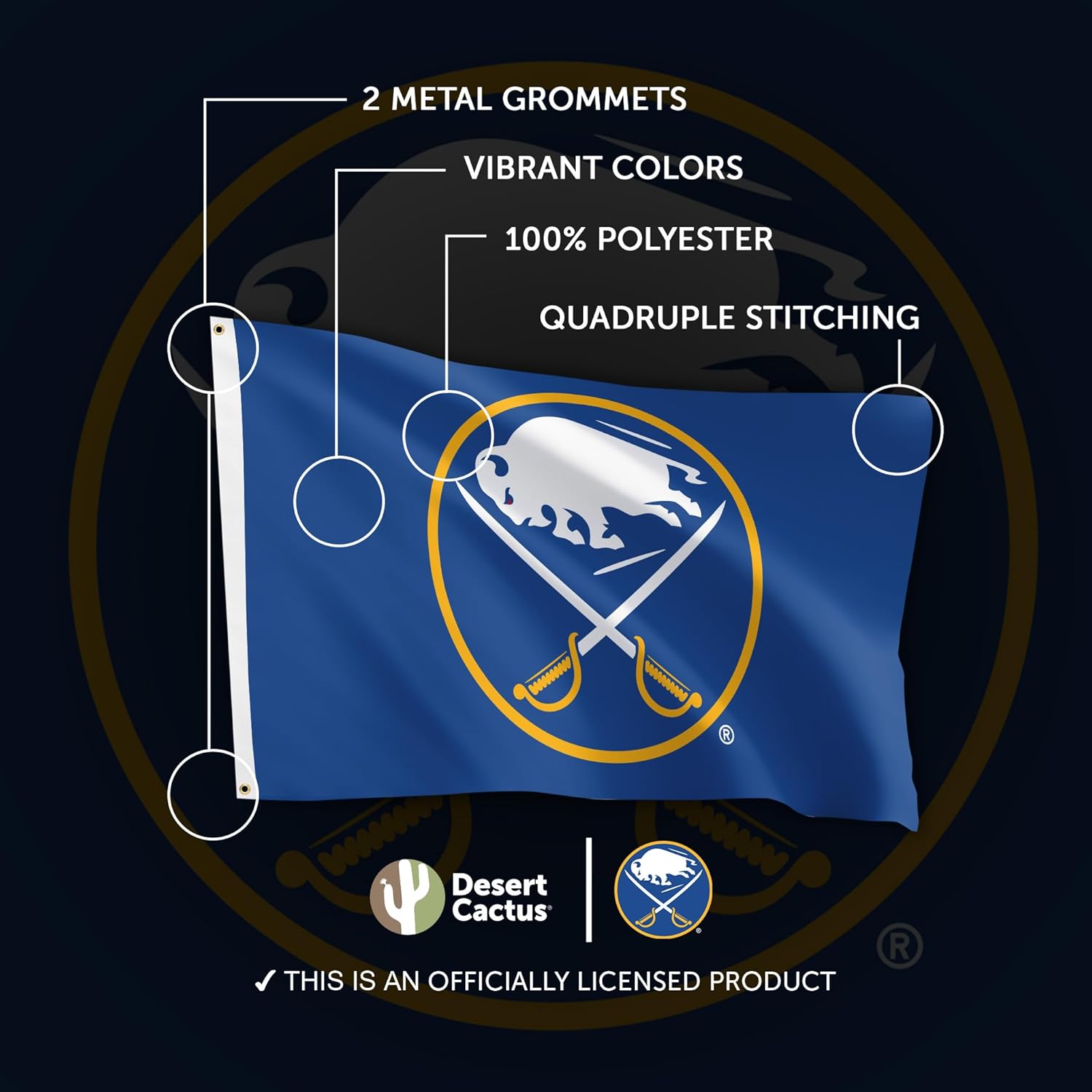Desert Cactus Buffalo Sabres Flag NHL 100% Polyester Indoor Outdoor 3x5 feet National Hockey League Team Flags (Design #1)