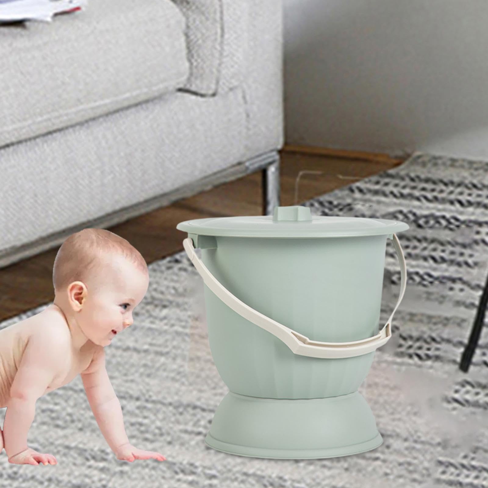 Generic Potty Pot, Potty Bucket, Bedside Commode Bucket, 4.5L Portable Bedpan Spittoon with Lid for Bedroom, Indoor, Green