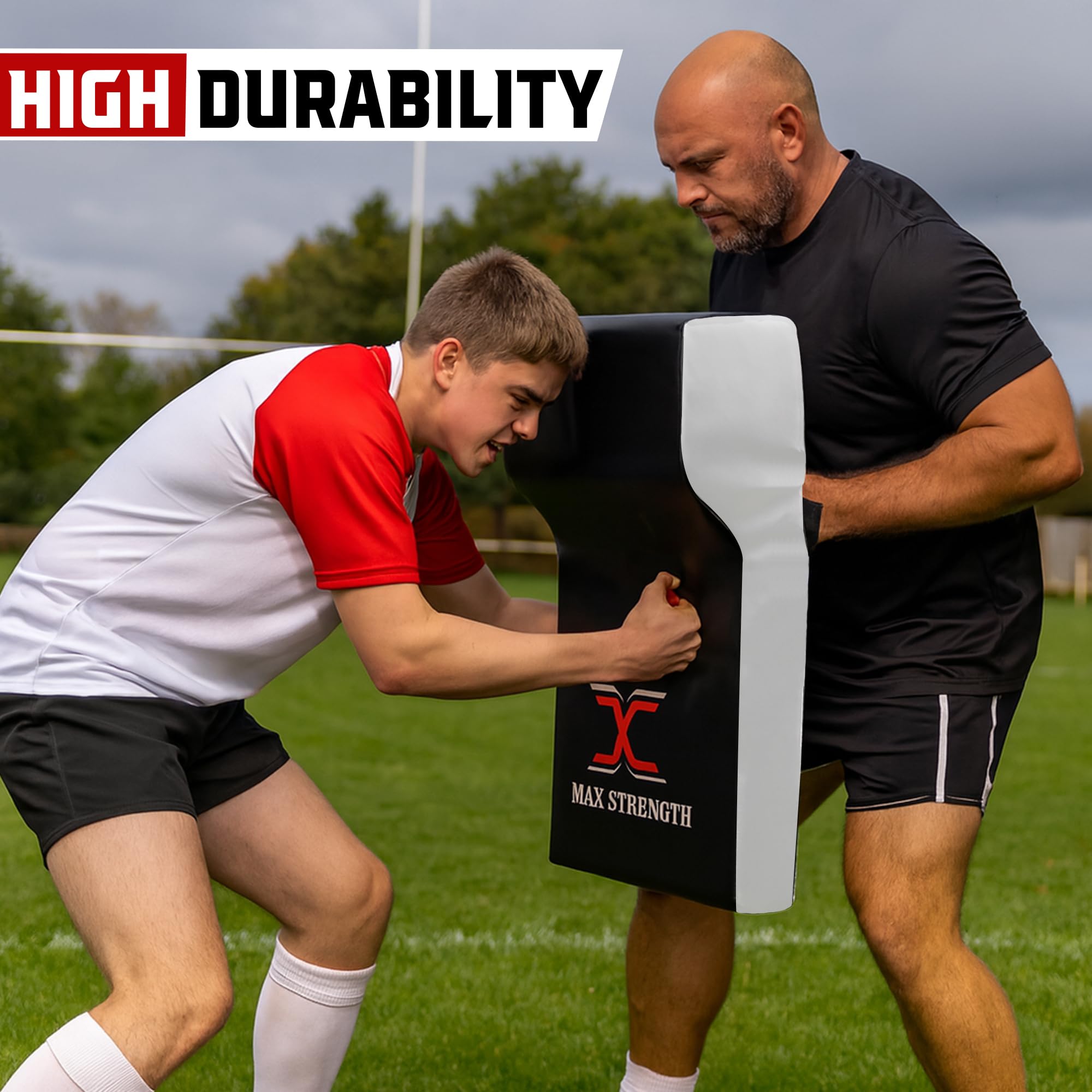 Max Strength - Escudo de rugby resistente de grado profesional para aparejos de golpeo, almohadilla de espuma de alta densidad para aparejos de aparejos de rucking (negro/blanco, individual)