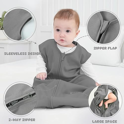 Miniatura 3 de Yoofoss Saco de dormir para bebé de 6 a 12 meses, 100% algodón con cremallera de 2 vías, TOG 0.5, saco de dormir para niños pequeños, cómodos,