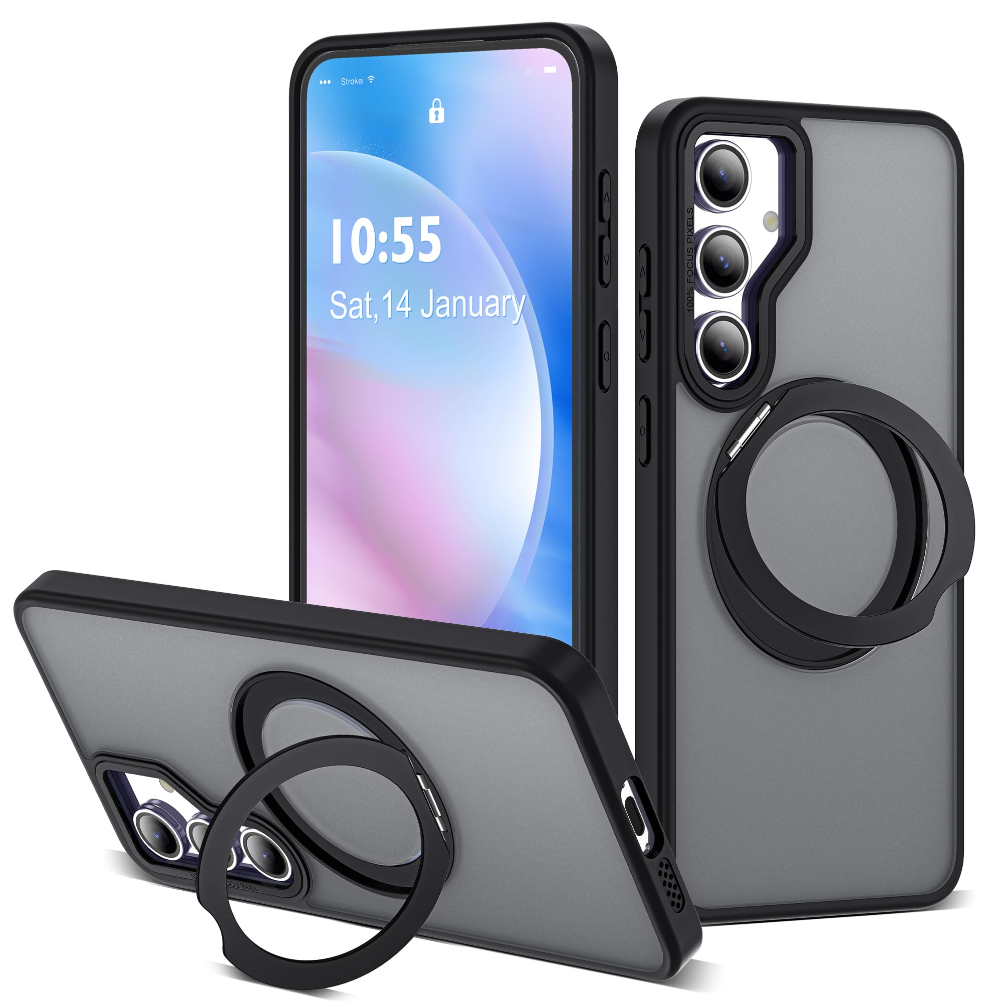 for Samsung Galaxy S23 FE Case with 360° Spin Stand,Black