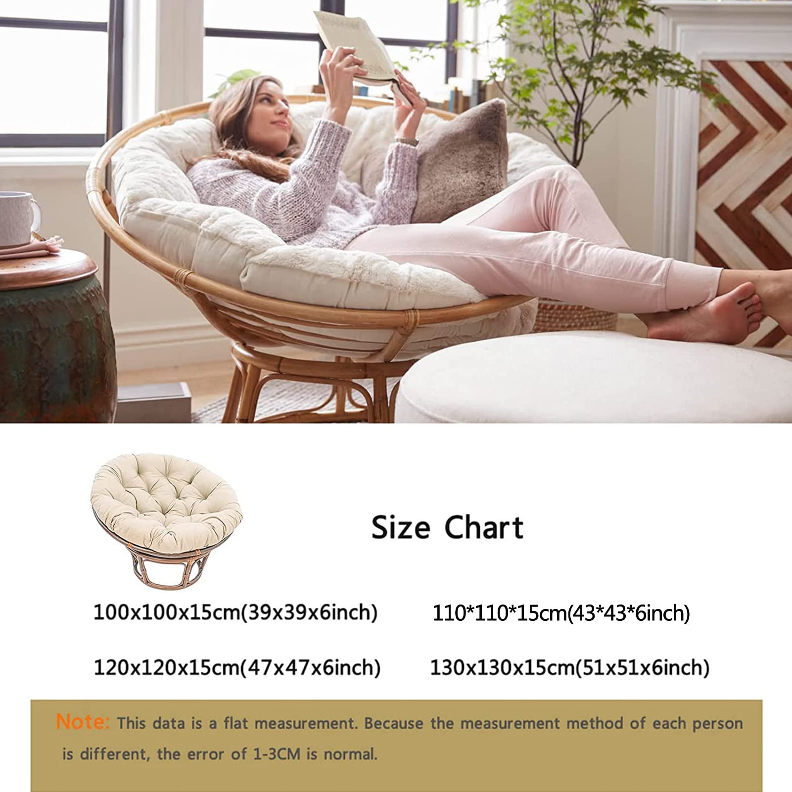 Wasserabweisendes, rundes Papasan-Stuhlkissen für drinnen und draußen, Garten, weiches Bodenkissen, 119 x 129 cm, Grün, Freizeit-Sitzkissen, Terrassenmöbel-Zubehör