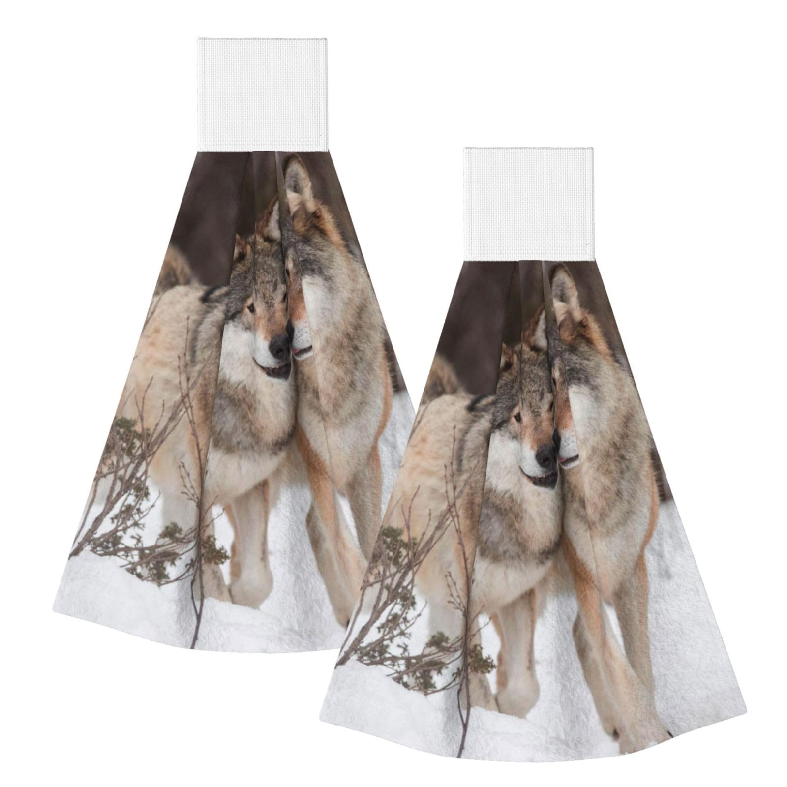 DOPKLNA Wolf Pattern Print, 2 Pcs Hanging Coral Fiber Hand Towels for Bathroom, Absorbent Kitchen Towels