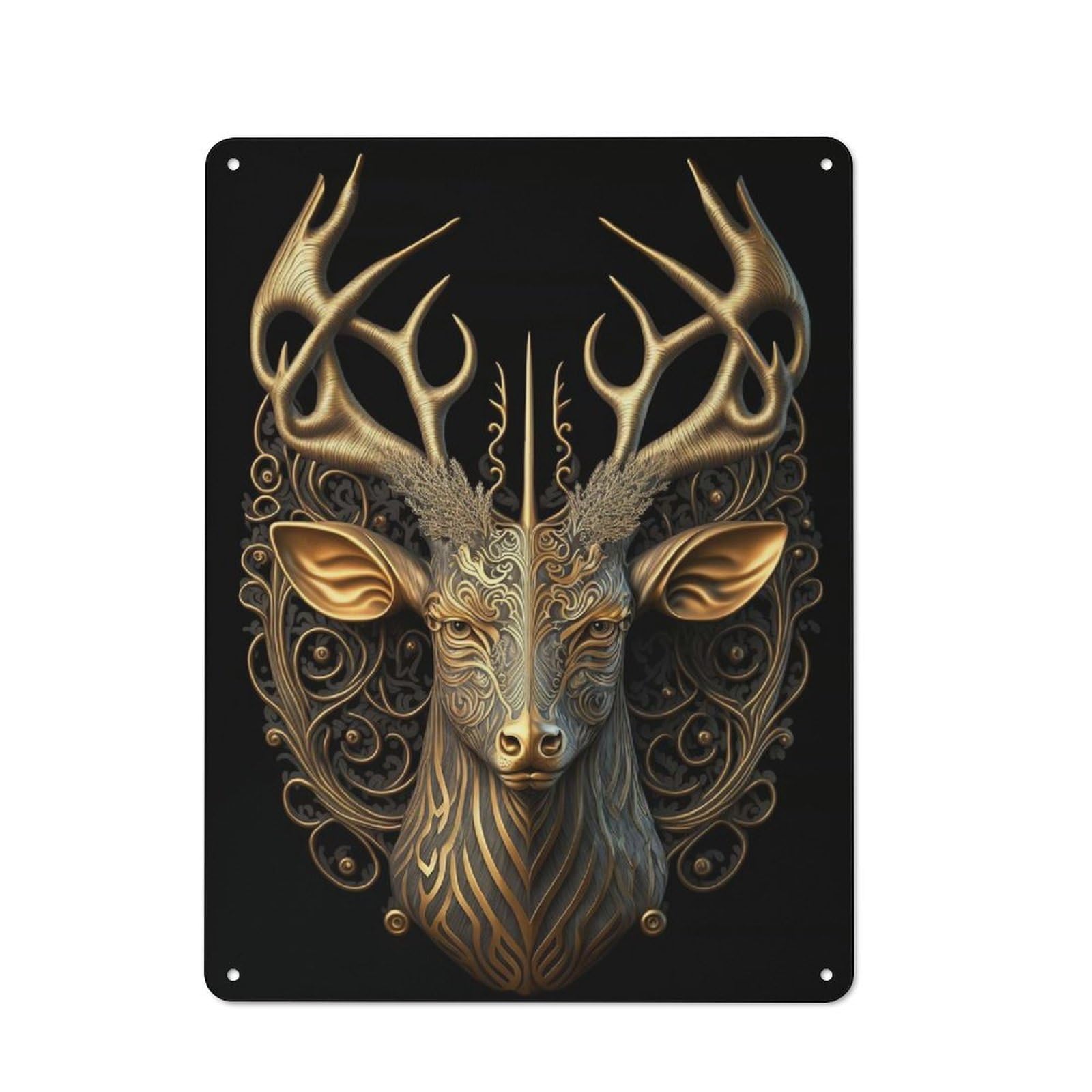 Metal Plaque with Deer Golden Art Deco Design 40x30cm, Country Style Cafe Wall Decor for Bakery, Diner, Cafe Or Family Room
