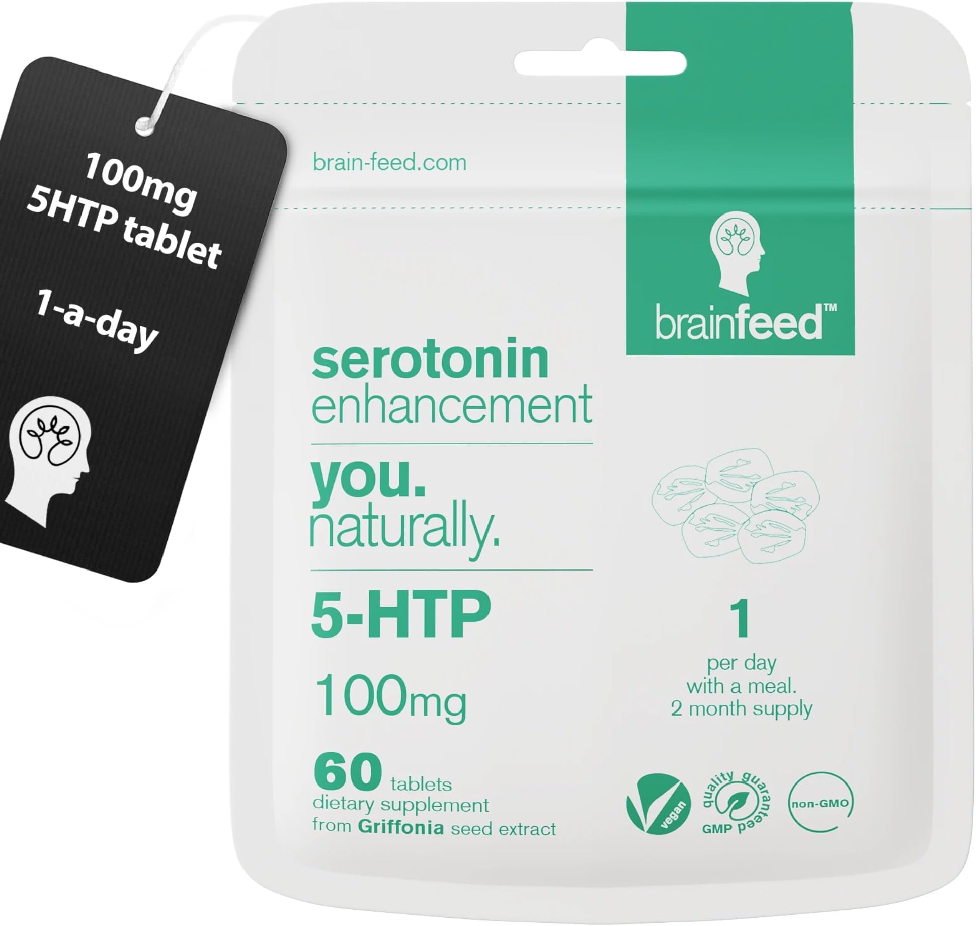 Serotonin Supplements | 60 Serotonin Tablets 1-A-Day | 100mg 5HTP from Griffonia Seed Extract | Natural Serotonin Booster | Serotonin Supports Mood | Supplement Manufactured in UK