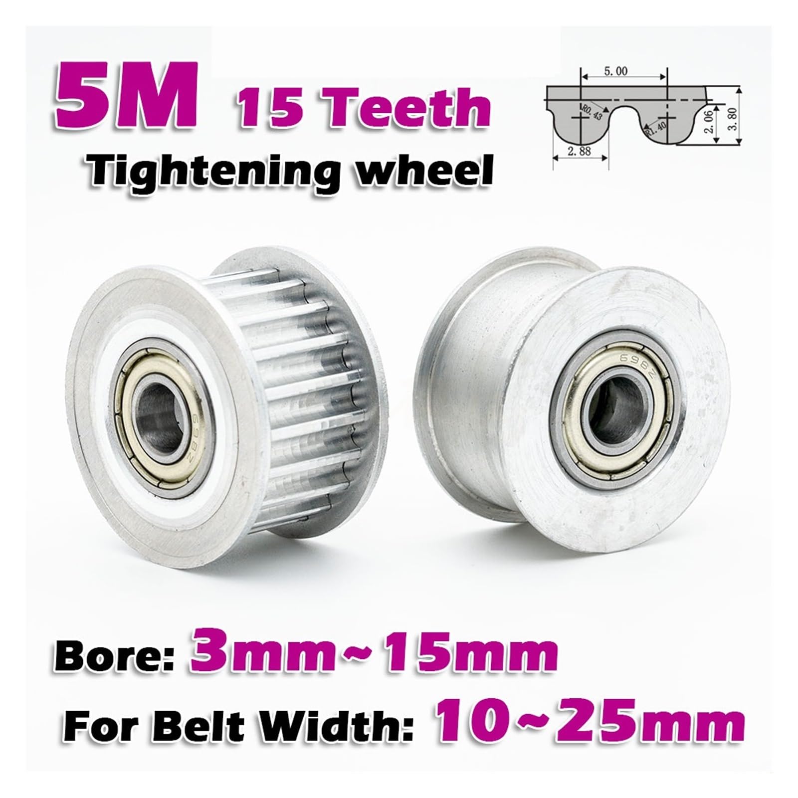 Polea de distribución HTD 5M 15º tensor polea de orificio 3~15mm sincronización engranaje de ralentí ancho 11~27mm transmisión 15T rueda de sujeción HTD5M 15T CNC (5 mm, 5 unidades, 11 mm con teeth)