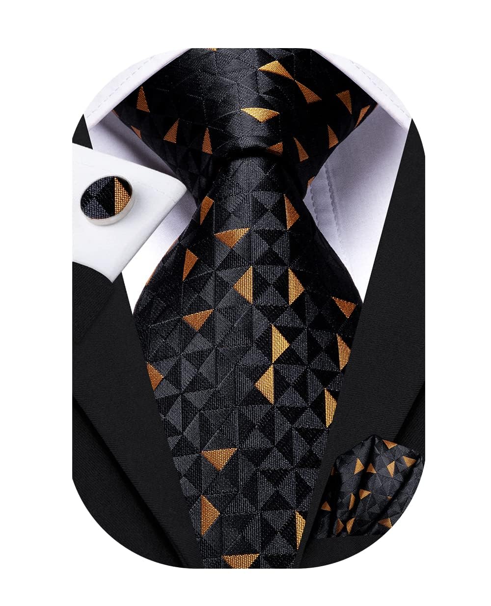 Dubulle Mens Tie Sets Woven Paisley Stripes Neckties Pocket Square Cufflinks Business Wedding Black Gold