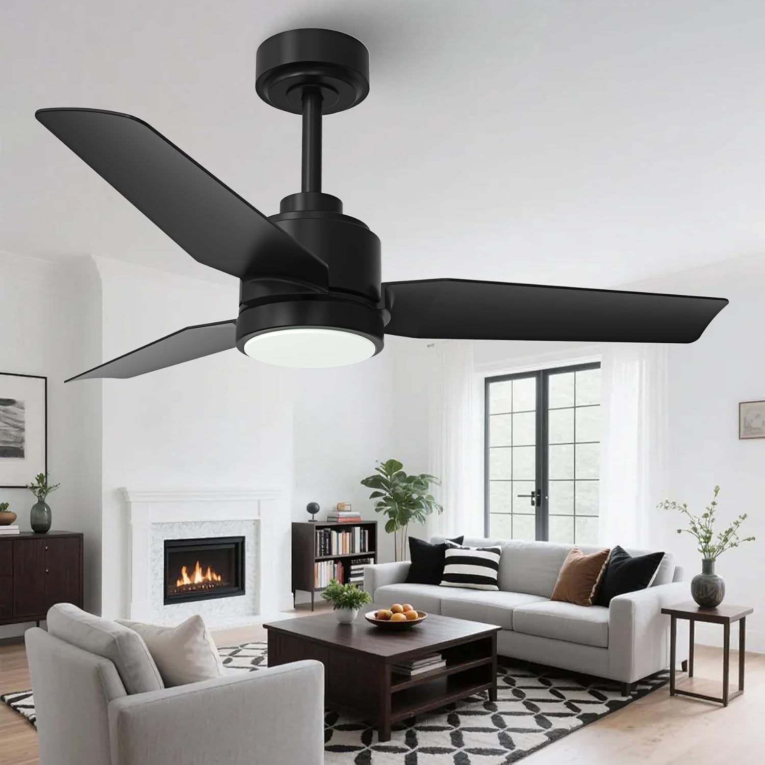 42 Inch Ceiling Fan with Lights, 3CCT 3000/4000/6500K Dimmable, APP & Remote Control, 6 Speeds Quiet Reversible Motor, Modern Ceiling Fan for Living Room Bedroom