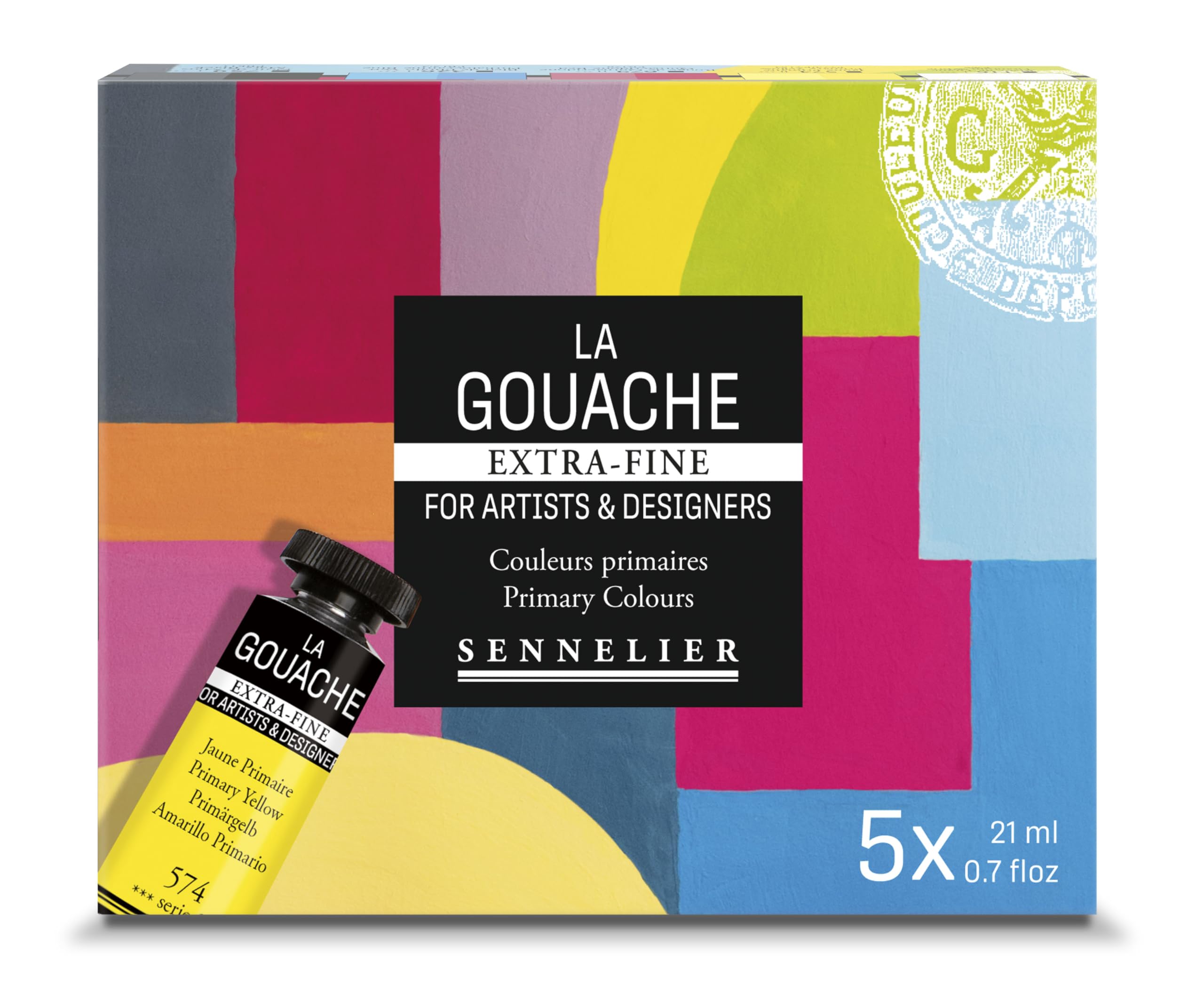 Sennelier Coffret Gouache Extra-Fine 5 Tubes 21ml — Couleurs Primaires Professionnelles, Pigments Haute Concentration, Opacité Parfaite — Peinture Artiste Beaux-Arts sur Papier, Carton et Toile