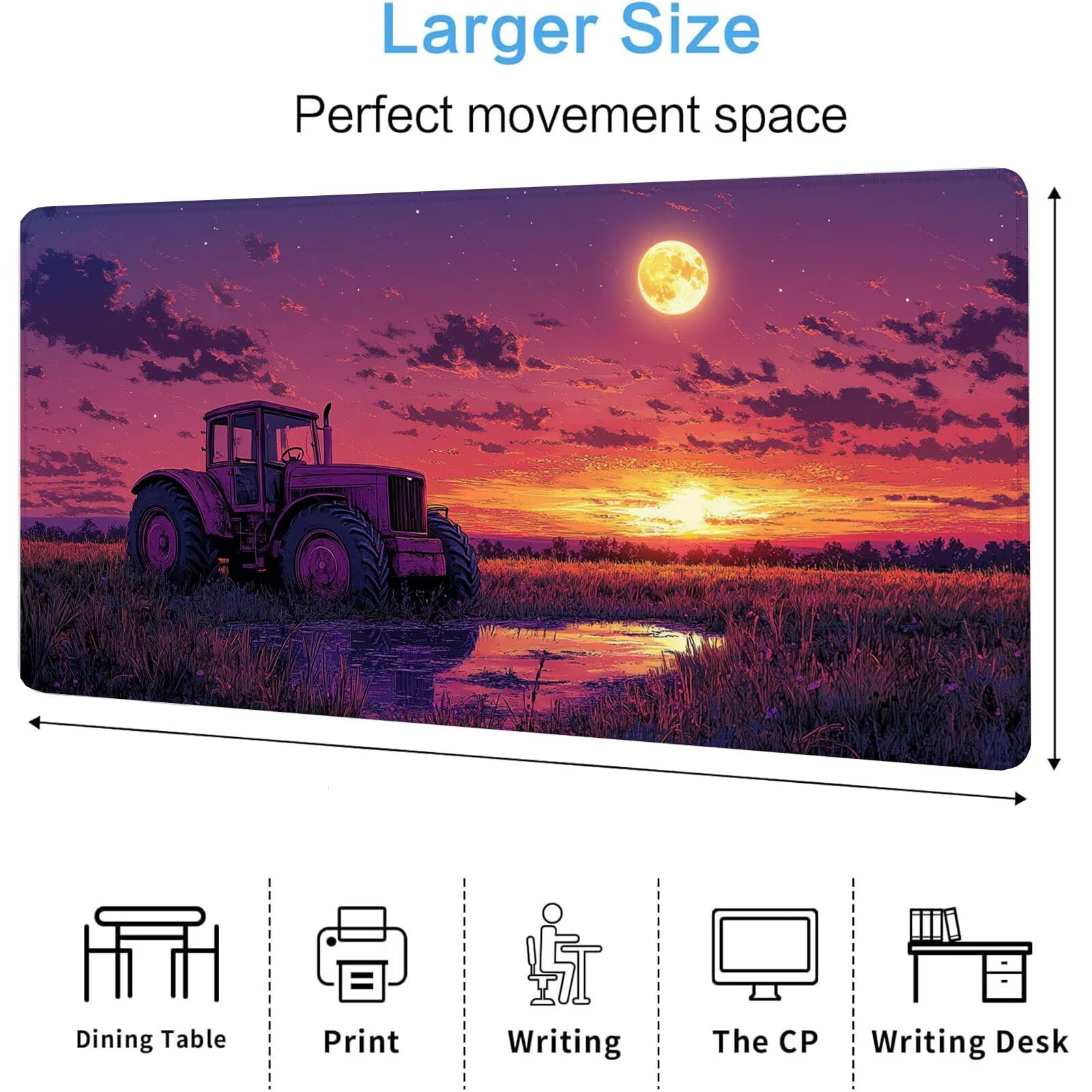 Farm Mouse Podkładka pod mysz XXL Traktor 1600 x 800 x 4 mm Podkładka pod mysz do gier, duża wodoodporna antypoślizgowa mata na biurko, podkładka pod mysz szyte krawędzie dla graczy, komputera,