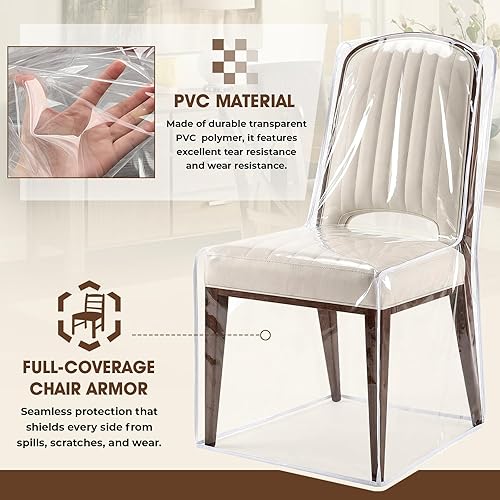 Miniatura 4 de Zipcase Paquete de 4 fundas transparentes de plástico para sillas de comedor, protectores de silla de PVC resistentes, 22 pulgadas de profundidad x